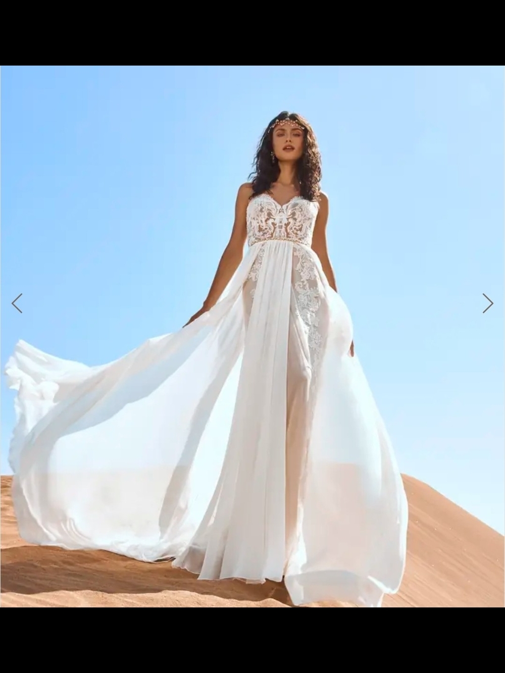 Pronovias Goblin White Lace Bridal Gown with Flowing Chiffon Skirt Size 18nwt